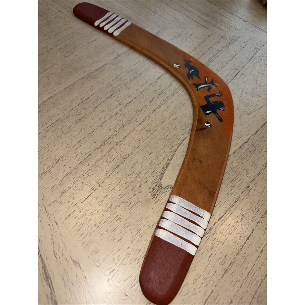 VTG Wooden Genuine Aboriginal  Australian Boomerang Hand Painted